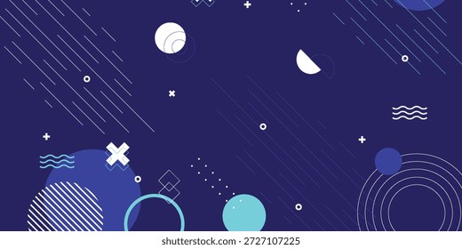 Projeto geométrico abstrato com círculos e linhas em fundo azul profundo para projetos criativos eps10