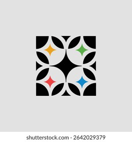 Abstract geometric design with colorful diamond shapes and black elements