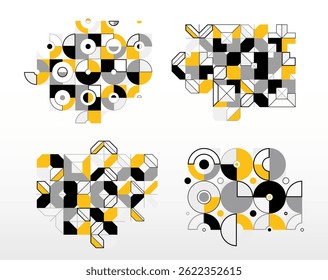 Abstracte geometrische ontwerp compositie set, vector kunst behang of achtergrond, geometrie en rechthoekige cirkels en graphics, stijlvolle patroon collectie.