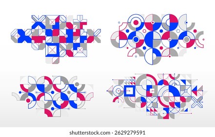 Abstracte geometrische ontwerp compositie set, vector kunst behang of achtergrond, geometrie en rechthoekige cirkels en graphics, stijlvolle patroon collectie.