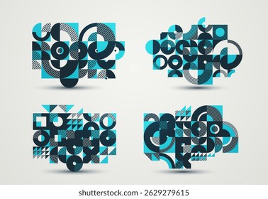 Abstracte geometrische ontwerp compositie set, vector kunst behang of achtergrond, geometrie en rechthoekige cirkels en graphics, stijlvolle patroon collectie.