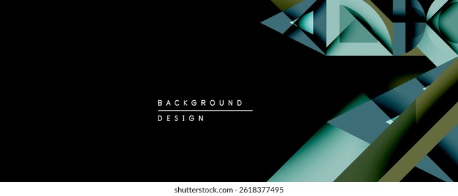 Abstract geometric design. Dark background features layered teal, gold shapes creating dynamic visual effect. Modern, sleek presentation.