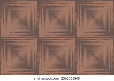 Abstract geometric design with dotted lines in the square shape. Seamless repeat pattern in brown tones. Dotty modern style. Vector illustration