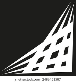 Abstract geometric design. Dynamic white shapes. Black background contrast. Vector illustration.