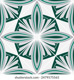 Abstract geometric design element. Green gray triangles and square on white background. Fantasy geometric seamless pattern. Vector illustration for decor clothes, home, etc.