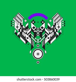 Abstract geometric design element on colorful background. Futuristic design, geometric shapes.