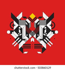 Abstraktes geometrisches Design auf buntem Hintergrund. Futuristisches Design, geometrische Formen.