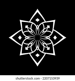 Abstract Geometric Design Element. Radial Symmetrical White Square Pattern on Black Background. Vector Art.