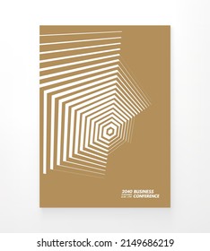 Abstract geometric design element. Striped lines pattern in hexagon shape. Cover design template. Vector illustration for presentation, banner, flyer, poster or brochure.