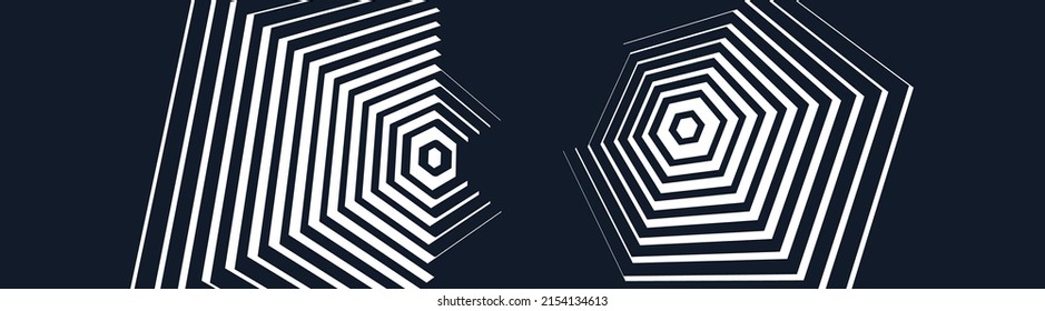 Abstract geometric design element. Striped lines pattern in hexagon shape. Cover design template. Vector illustration for presentation, banner, flyer, poster or brochure.