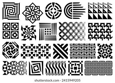 Abstract geometric design elements and patterns. Black and white Memphis stile design shapes, ornaments.