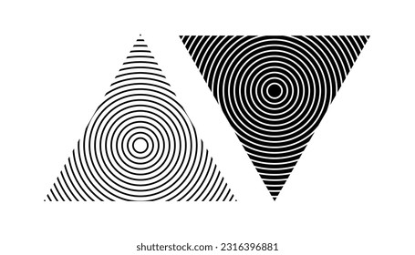 Abstract Geometric Design Elements in Triangle Shape with Target Pattern. Vector Art.