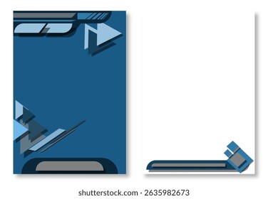 Abstract geometric design featuring blue shapes and an arrow creates a modern and clean corporate presentation template, great for a minimalist business presentation backdrop.