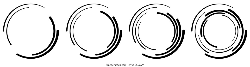 Abstract geometric design featuring a circle swirl  shape with spiral lines. Radial spinning halftone form. For posters, banners, logos, icons, presentations, and booklets. Vector illustration.