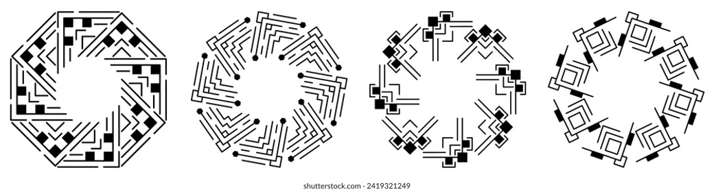 Abstract geometric design featuring a circle swirl  shape with spiral lines. Radial spinning halftone form. For posters, banners, logos, icons, presentations, and booklets. Vector illustration.