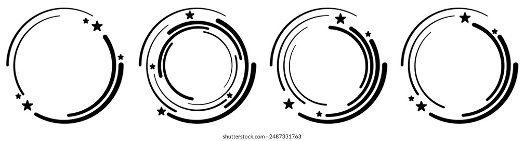 Abstract geometric design featuring a circle swirl  shape with spiral lines with stars. Radial spinning halftone form. For posters, banners, logos, icons, presentations, and booklets. Vector 