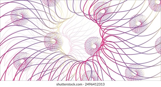 Abstract geometric design featuring circular swirl shapes with spiral lines. Colorful radial swirl shapes. vector.