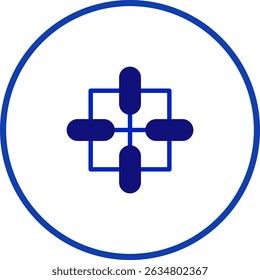 Abstract geometric design featuring connected blue shapes in a circular border