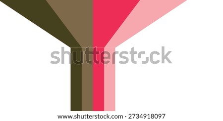 An abstract geometric design featuring a funnel-like shape composed of brown, khaki, dark pink, and light pink stripes, narrowing into vertical bands against a clean white background.