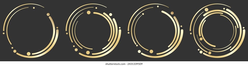 Abstract geometric design featuring a gold circle swirl  shape with spiral lines. Radial spinning form. For posters, banners, logos, icons, presentations, and booklets. Vector illustration.