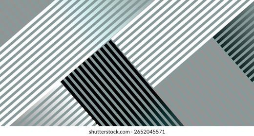 Design geométrico abstrato com faixas diagonais intersecionais em tons de cinza, branco e preto.  As listras criam um padrão dinâmico e moderno.