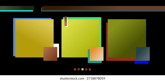 Projeto geométrico abstrato com retângulos em camadas em cores terrosas e vibrantes com gradientes sutis. Ideal para fundos modernos, marcas corporativas ou temas de arte contemporânea.