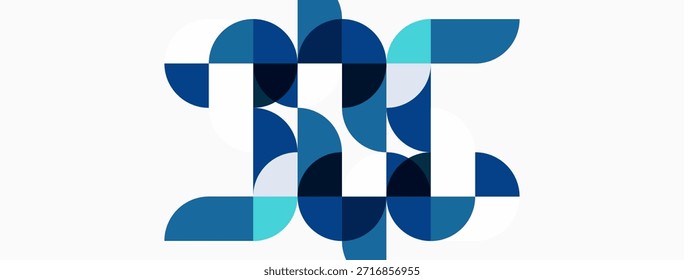 Diseño geométrico Abstractas con letra H construida a partir de círculos azules superpuestos, cuadrados. Estilo minimalista, fondo blanco.
