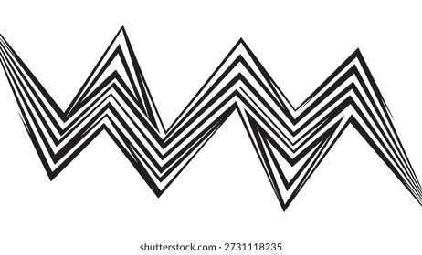 Abstract geometric design featuring monochromatic black and white intersecting zigzag lines and angular forms, creating a modern graphic and dynamic striped effect for contemporary backgrounds or decorative elements