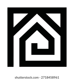 Diseño geométrico Abstractas con Formas de casa anidadas en blanco y negro