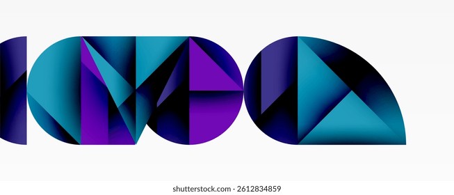 Abstract geometric design featuring overlapping shapes, vibrant blues, purples. Modern aesthetic, clean lines, minimalist composition. Letters form stylized logo.