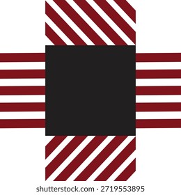 Abstractas diseño geométrico con rayas rojas y blancas con un patrón central negro
