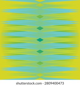 Abstract geometric design featuring a series of blue and turquoise zigzag patterns against a yellow-green background