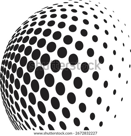 An abstract geometric design featuring a sphere-like shape constructed entirely from black dots of varying sizes.