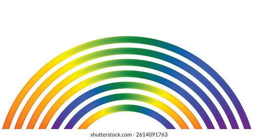  Abstract geometric design featuring symmetrical rainbow-colored curved lines forming arches on a white background. A modern, vibrant, and dynamic composition perfect for digital art and graphic 
