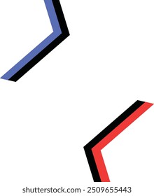 Projeto geométrico abstrato com duas formas angulares em preto, azul e esquema de cores vermelho. Perfeito para designs gráficos modernos, planos de fundo da web e projetos de arte digital.