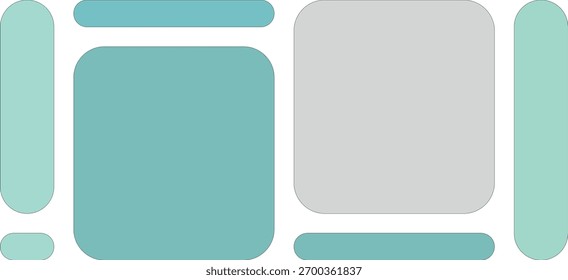 Um desenho geométrico abstrato com dois grandes retângulos arredondados e várias formas e linhas arredondadas menores, dispostos numa composição equilibrada sobre um fundo branco.