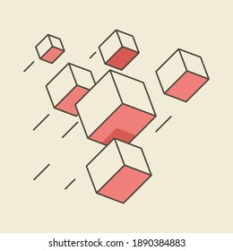 Abstraktes geometrisches Design. Fliegende Würfel. Flacher Stil.