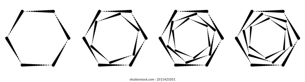 Abstract geometric design. Four black hexagon frames are creating a concentric geometric pattern on a white background. For posters, banners, logos, icons, booklets. Vector illustration.
