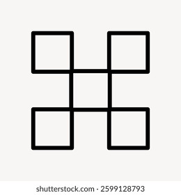 Abstract geometric design with four squares connected by lines, forming a symmetrical pattern. Minimalist style with a clean, modern look. Black lines on light background. Minimal illustration vector.
