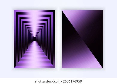 Abstract geometric design with a glowing purple tunnel and a dark diagonal gradient pattern