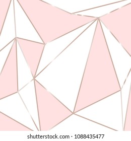 Abstract geometric design in gold and light pastel pink with shapes, lines and polygons. Minimalist Vector Design. Modern and original greeting card, invitation, poster design templates.