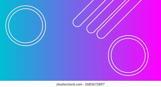Abstract geometric design with gradient background, soft teal to magenta hues, outlined circles and diagonal rounded stripes.