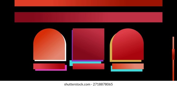 Diseño geométrico Abstractas con Formas rojas y anaranjadas degradadas, contornos coloridos y Elementos gráficos modernos sobre fondo negro bueno para la página de destino