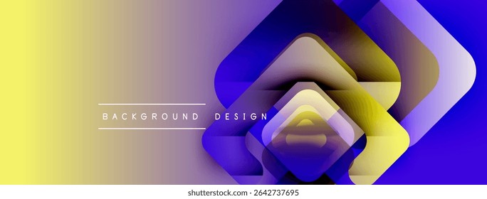 Abstract geometric design. Gradient yellow transitions into purple. Overlapping shapes create dynamic visual effect. Modern background texture.