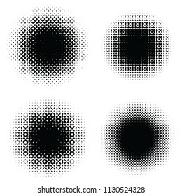 Abstract geometric design graphic halftone elements. Set of raster circles with moire.
