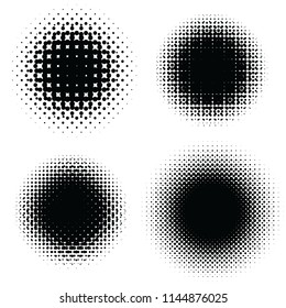 Elementos de semitono gráfico de diseño geométrico Abstractas. Conjunto de círculos ráster con moire.