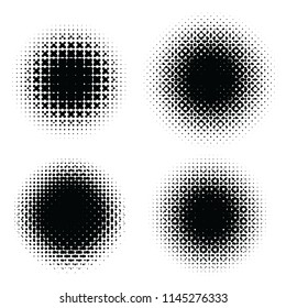 Abstract geometric design graphic halftone elements. Set of raster circles with moire.