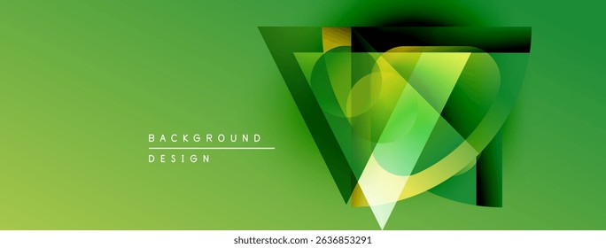 Abstract geometric design. Green gradients form layered shapes, creating dynamic visual effect. Minimalist style, modern aesthetic.
