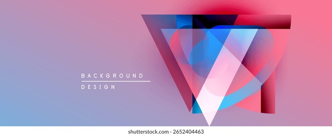 Abstract geometric design. Layered shapes create dynamic visual effect. Gradient colors blend smoothly, forming modern background.