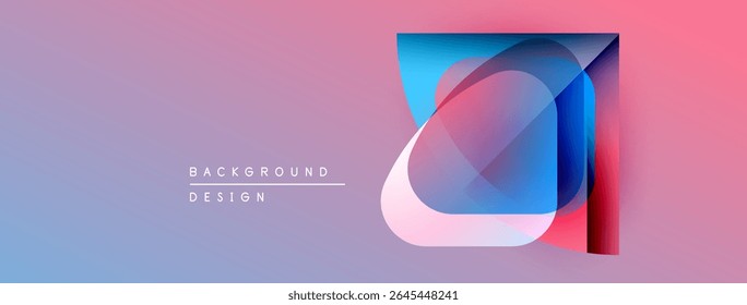 Abstract geometric design. Layers create vibrant color transitions, purple to blue to pink. Modern aesthetic, clean presentation.